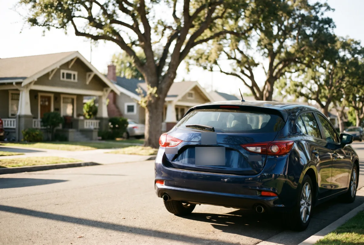 The same car with the license plate, logo and badges blurred