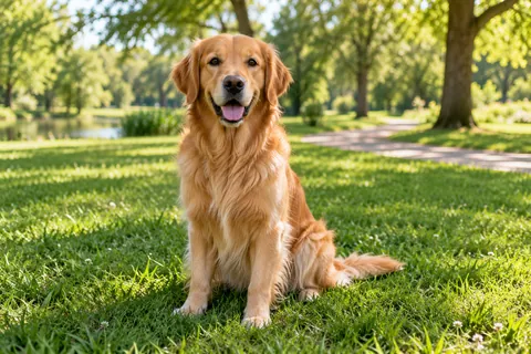 The same dog on green summer grass